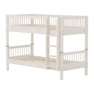 Bunk Bed 154 cm with Ladder and Safety Rail, 90x200 cm, CLASSIC White Washed, Crossbars