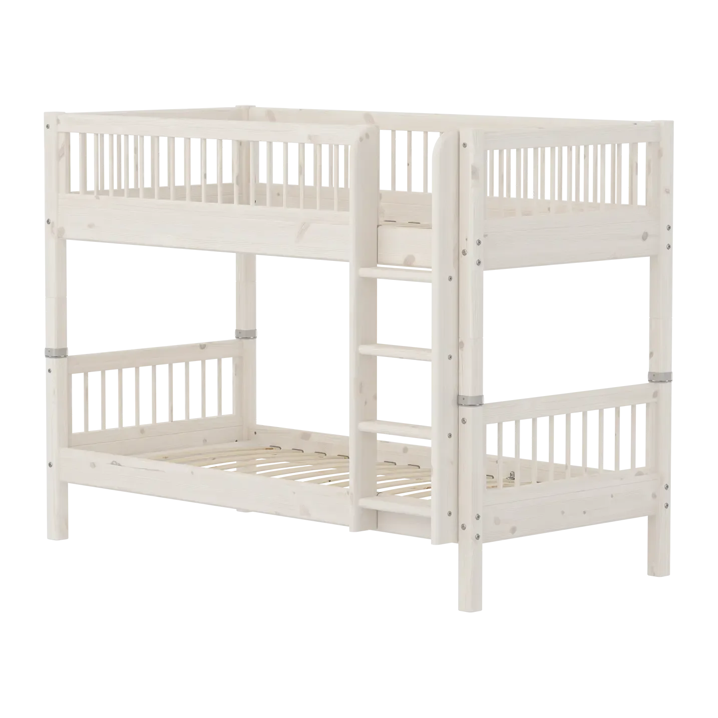 Bunk Bed 154 cm with Ladder and Safety Rail, 90x200 cm, CLASSIC White Washed, Crossbars