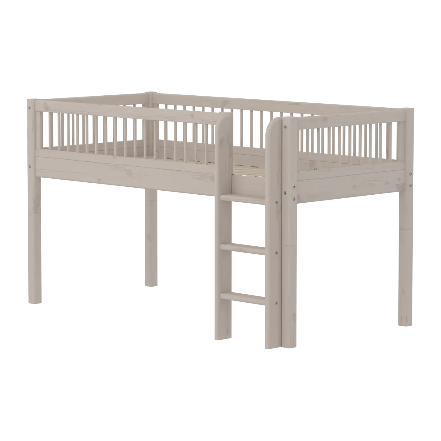 High Bed 120 cm with Safety Rail and Ladder, 90x200 cm, Grey
