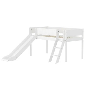 High Bed 120 cm with Slide, Slanting Ladder and Safety Rail, 90x200 cm, WHITE, Grooves