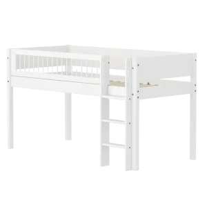 High Bed 120 cm with Straight Ladder and Safety Rail, 90x200 cm, WHITE, Crossbars
