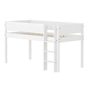 High Bed 120 cm with Straight Ladder and Safety Rail, 90x200 cm, WHITE, Grooves