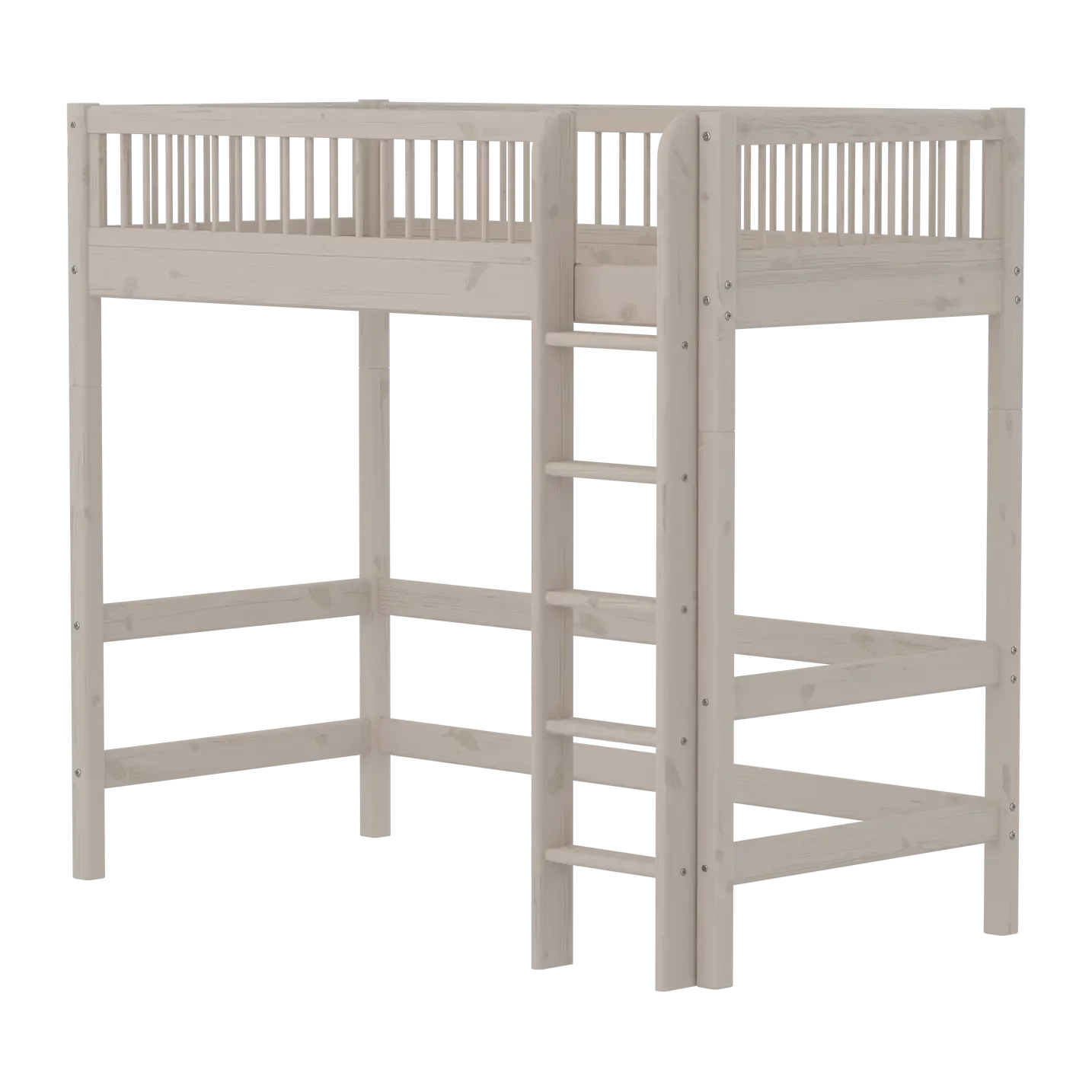 High Bed 184 cm with Ladder and Safety Rail, 90x200 cm, Grey