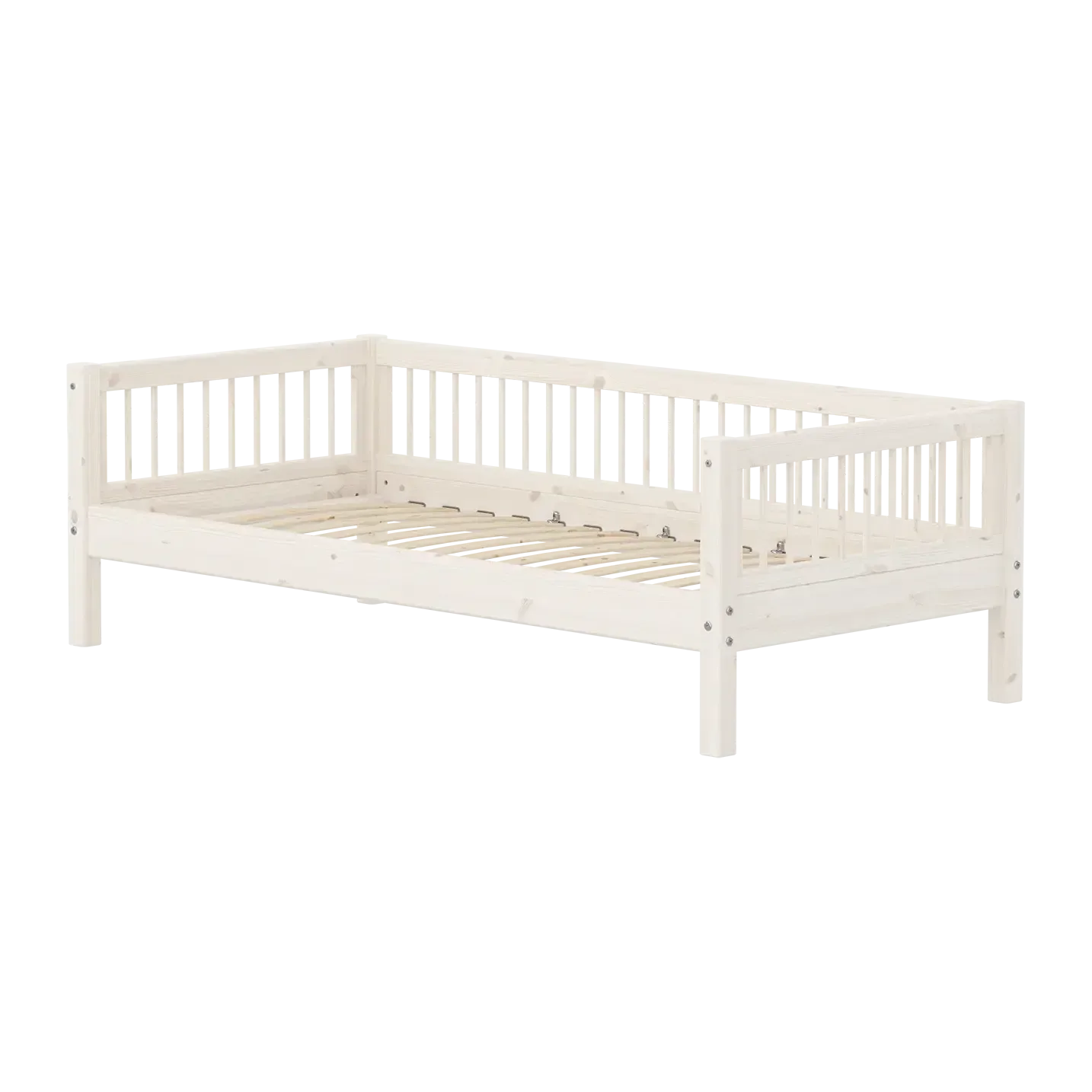 Single Bed, 90x200 cm, White, with Bar Safety Rail