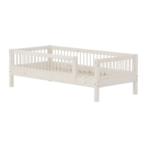Single Bed with 3/4 Bar Safety Rail, 90x200 cm, CLASSIC White Washed, Crossbars