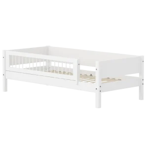 Single Bed with Safety Rail, 90x200 cm, WHITE, Crossbars