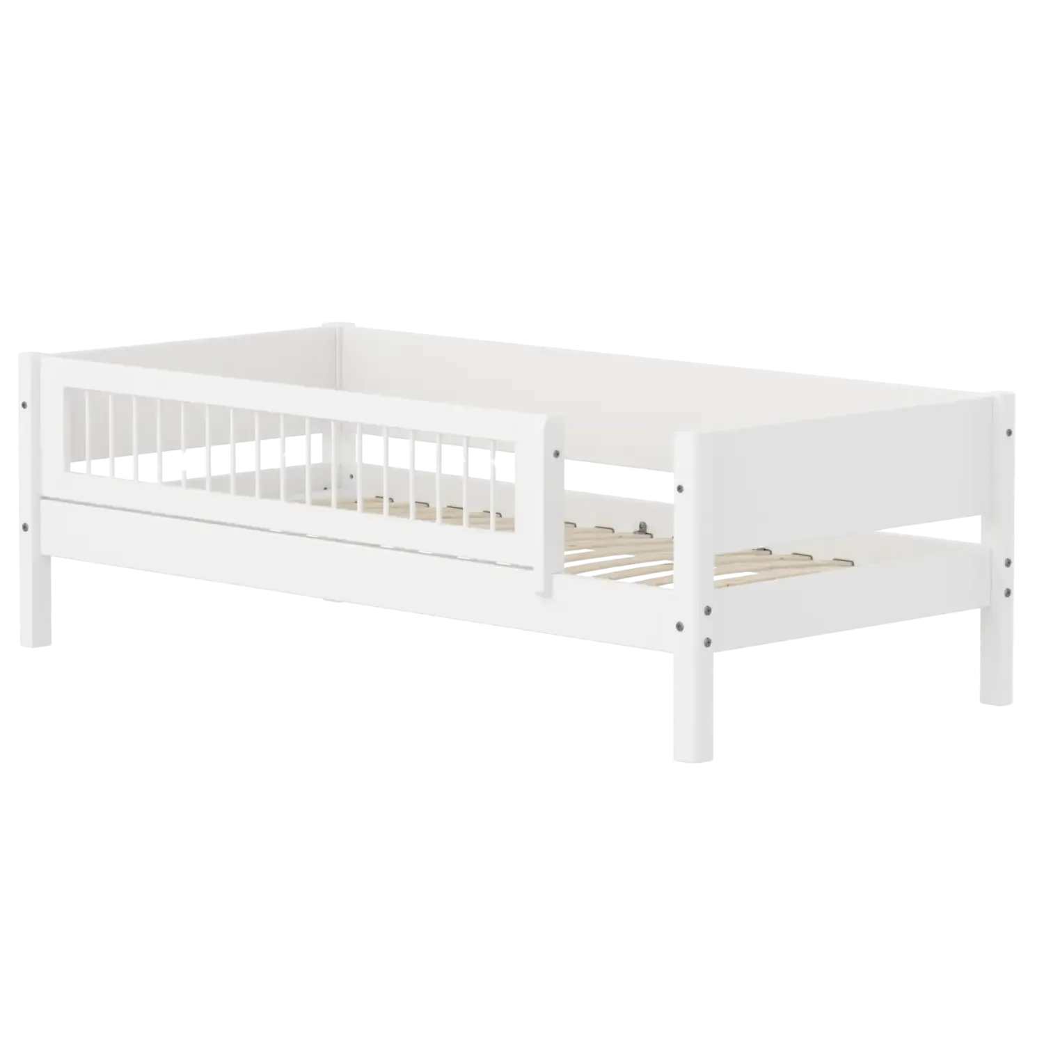 Single Bed with Safety Rail, 90x200 cm, WHITE, Crossbars