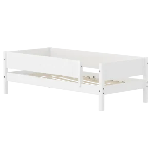Single Bed with Safety Rail, 90x200 cm, WHITE, Grooves