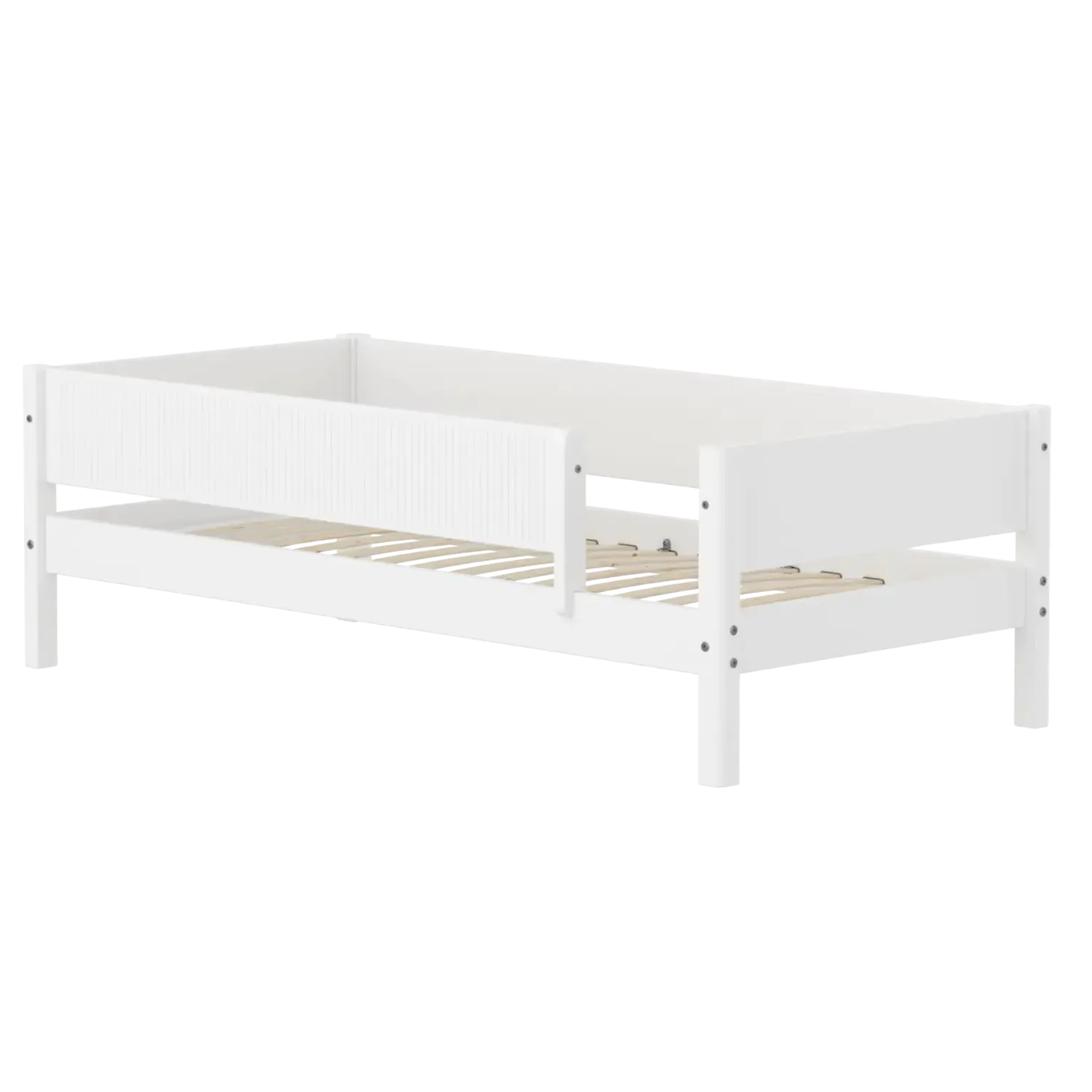 Single Bed with Safety Rail, 90x200 cm, WHITE, Grooves
