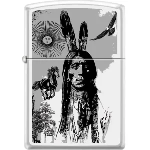 Zippo Lighter - Indian Portrait White Matte