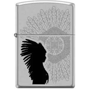 Zippo Lighter - Indian Woman Sunburst Satin Chrome