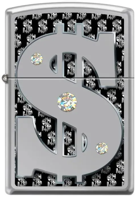 Zippo Lighter - Money w/ Swarovski Crystals High Polish Chrome