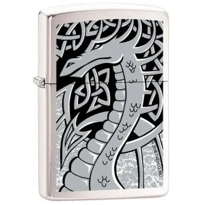 Zippo Lighter - Silver Dragon Brushed Chrome