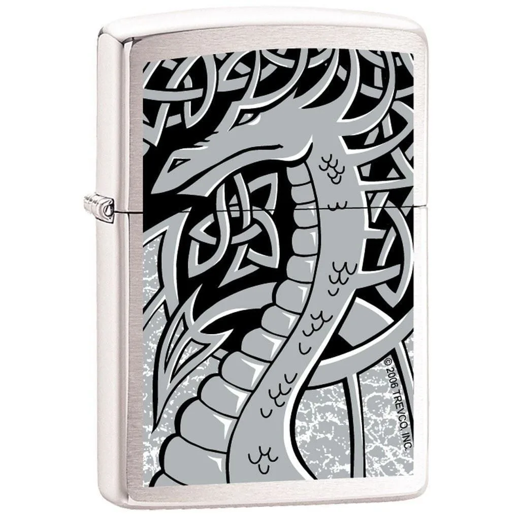 Zippo Lighter - Silver Dragon Brushed Chrome