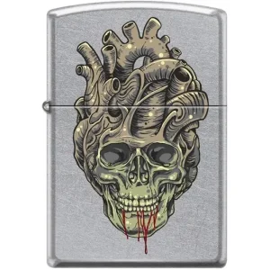 Zippo Lighter - Tattoo Skull Heart Street Chrome