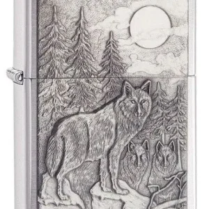 Zippo Lighter - Timberwolves Emblem Brushed Chrome