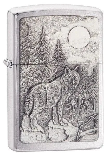 Zippo Lighter - Timberwolves Emblem Brushed Chrome